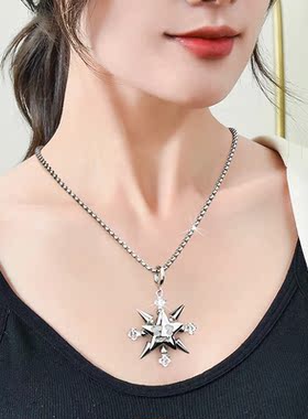 钛钢男女十字罗盘幸运星夜光项链