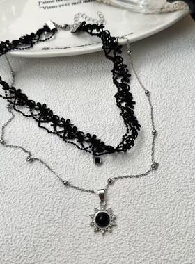 黑色choker蕾丝花边流苏项链女