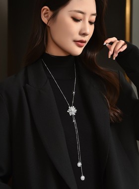 女旋转锆石雪花流苏长款项链胸针