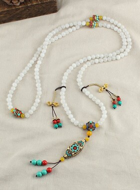 汉白玉斜挎链女流苏长款项链挂件