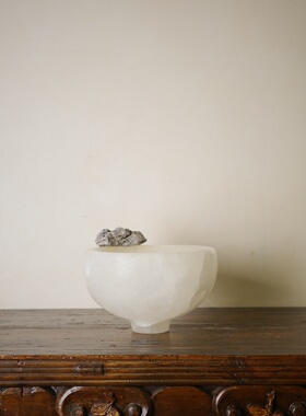 十境新中式云石柱铜碗三足摆件