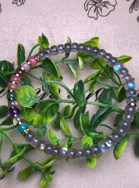 天然灰月光药片手串彩虹拉长石蓝隔片文玩手链配饰批发水晶手工