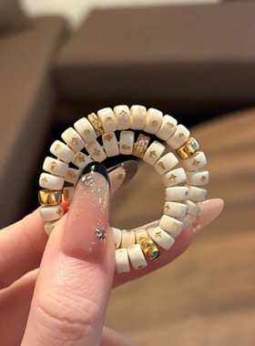 天然猛犸象牙女款手链 精工直切 手串 描金星 银隔片新 中式国风