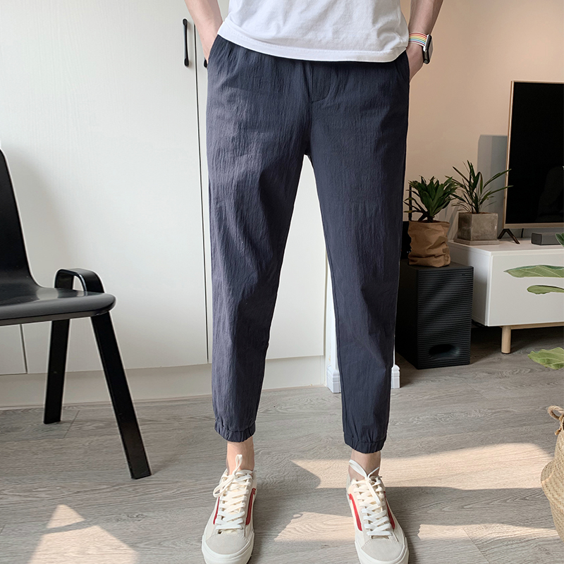 9九分裤男夏季薄款裤子男士休闲裤纯棉8八分裤束脚卫裤修身小脚裤_男装