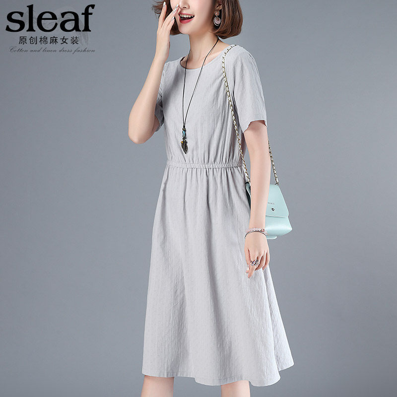 纯棉女夏2020新款妈妈中长款连衣裙 sleaf连衣裙