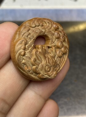 含元老山檀香雕刻龙平安扣挂件吊坠男女手机挂包挂钥匙扣文玩饰品