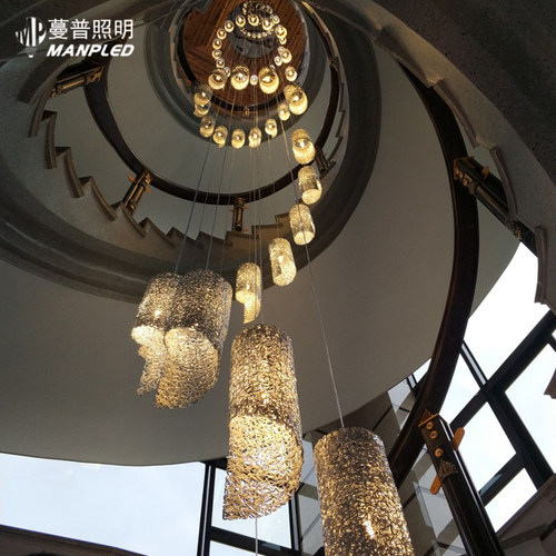 新款复式楼楼梯吊灯现代简约跃层大吊灯创意个性旋转楼梯灯长吊灯 - 图0
