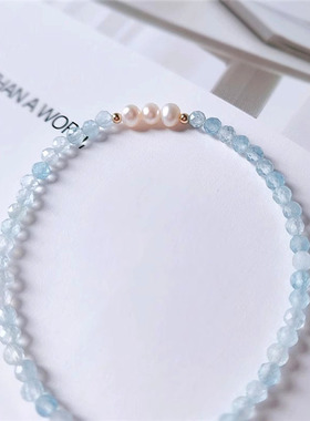 天然海蓝宝S925纯银手链女款轻奢小众精致高级感珍珠手串生日礼物
