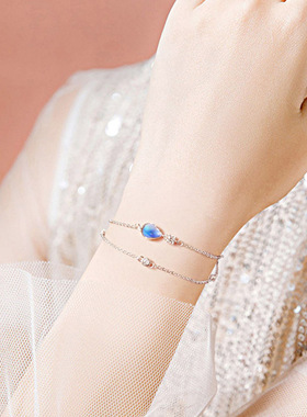 鲁伯特之泪S925纯银手链女2024年新款轻奢小众精致月光石生日礼物