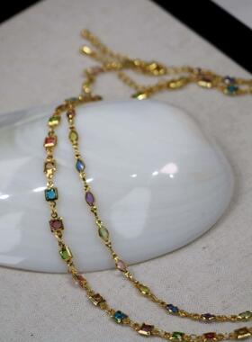 【2024新款】多巴胺穿搭糖果盒彩色宝石项链锁骨链高级感设计2023
