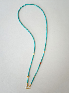 新中式绿松石项链墩墩马吊坠可拆卸万能链黄金吊坠百搭挂链毛衣链