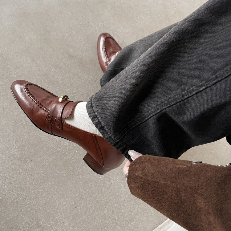 3.3cm英伦风真皮乐福鞋女一脚蹬深口单鞋复古小皮鞋中粗跟通勤鞋,淘宝优惠券,粉丝福利购,淘宝优惠卷