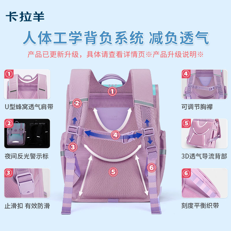 卡拉羊儿童书包女小学生男生书包3一6年级减负护脊三到六立体女孩 - 图2