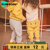 Bowieen male and female baby long pants autumn style male and female child plus suede warm baby cute big fart cotton pants