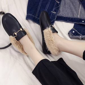 加绒平底单鞋豆豆鞋