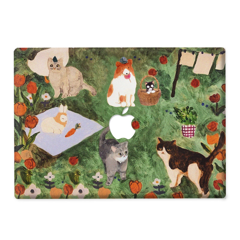 适用25新款Macbook保护壳m3轻软m1苹果笔记本电脑套air薄壳磨砂m4 pro13/14/15防摔2338绿色田园猫2442 2681 - 图1