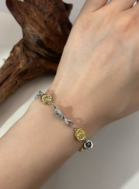 S925纯银重工金刚杵黄财神手链女藏式民族风时尚百搭高级感手链潮