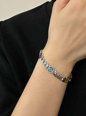 S925纯银复古五路财神坦克链手链男女藏式民族风时尚简约百搭手链