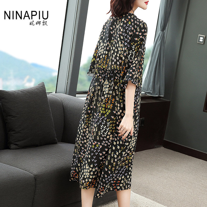 中长款度假风碎花早春新款连衣裙 妮娜飘连衣裙