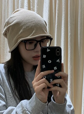 网红素颜秋冬百搭风黑色堆堆帽