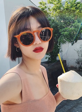 ins糖果色可爱眼镜韩版chic圆脸橘色墨镜网红抖音复古太阳眼镜女