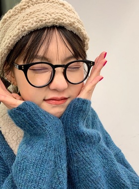 ins网红同款素颜黑框眼镜女潮人显脸小复古平光镜小圆框眼镜架男