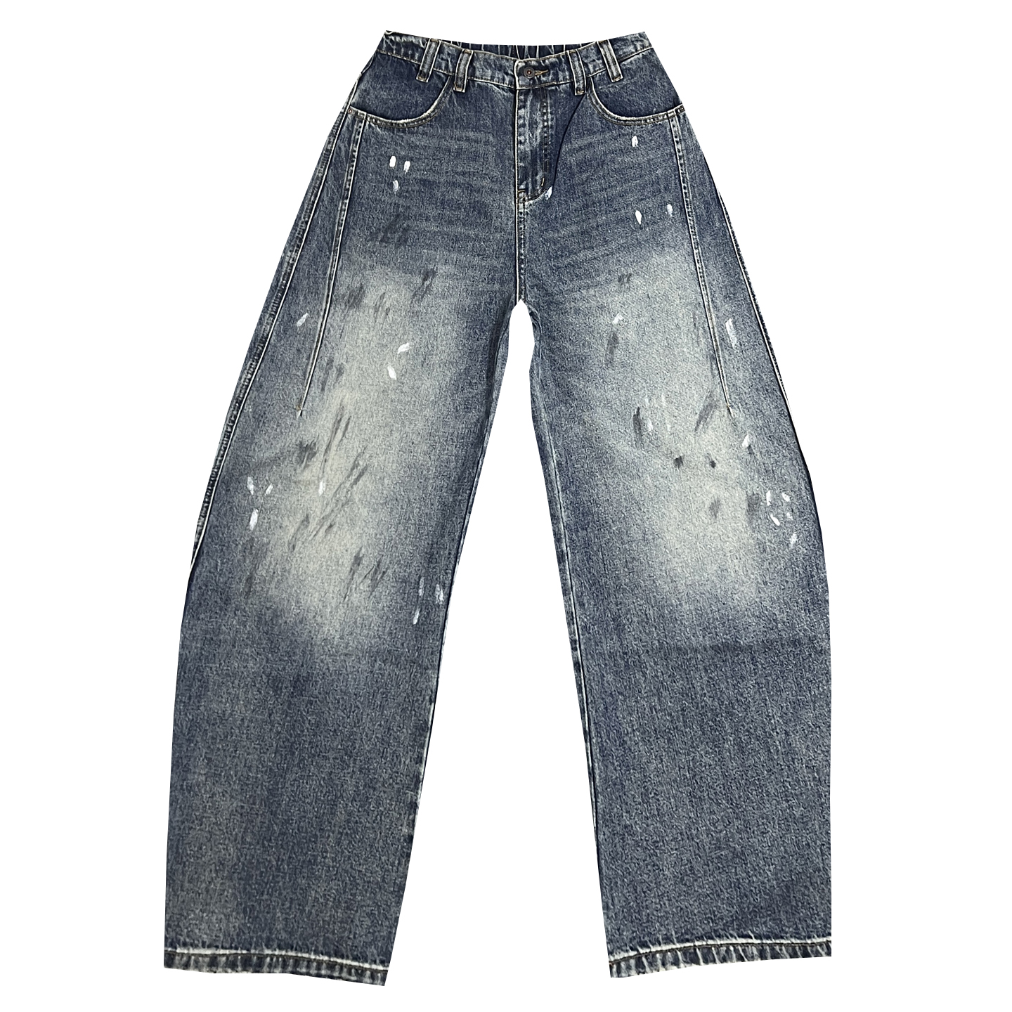 个性涂鸦泼墨弯刀牛仔裤男款潮牌痞帅炸街阔腿裤宽松休闲直筒裤子 - 图3