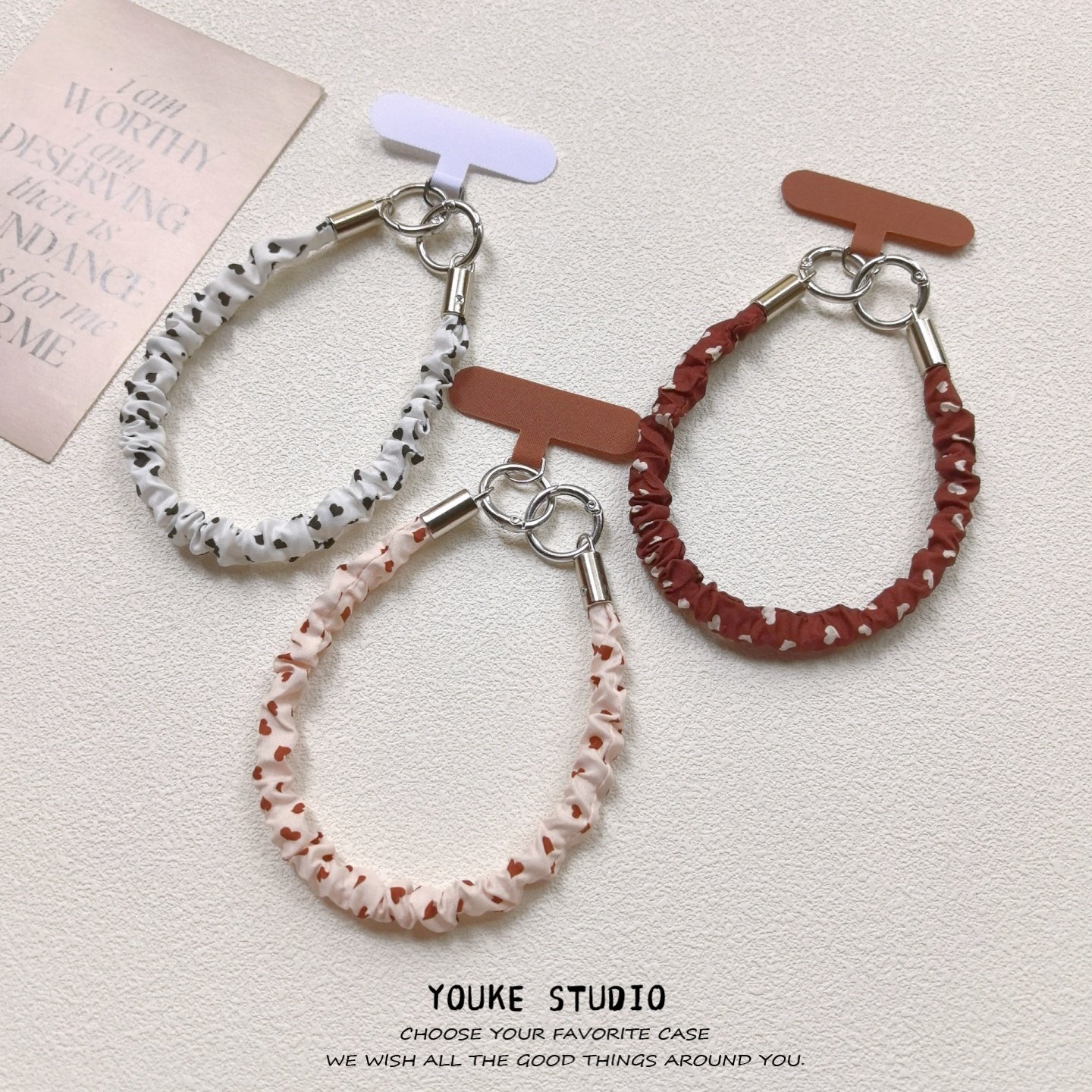 ins日韩爱心布艺个性短绳手腕绳带夹片手机壳挂绳短款手绳ccd相机,淘宝优惠券,粉丝福利购,淘宝优惠卷