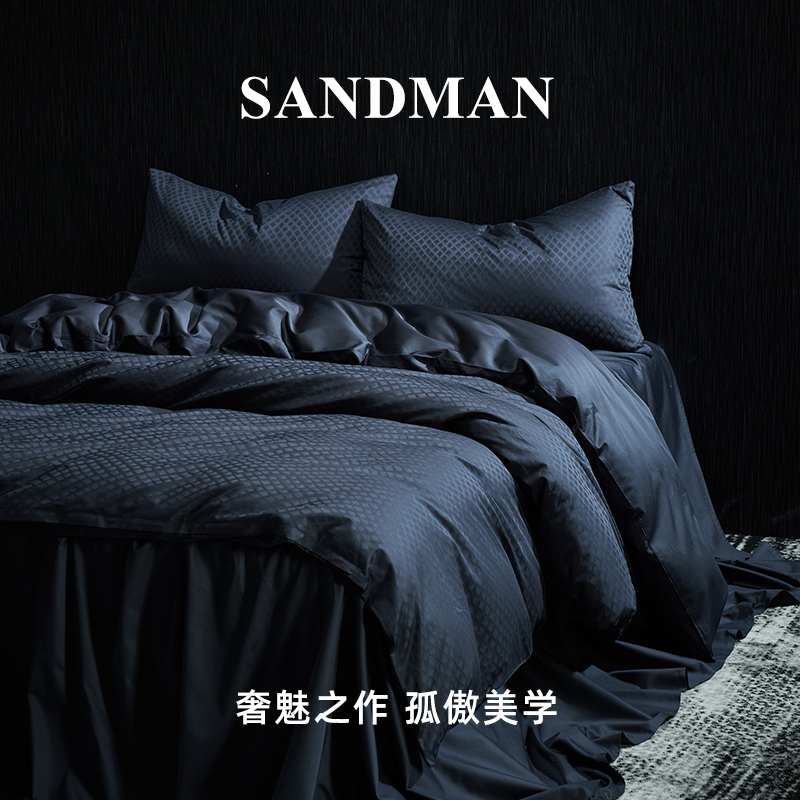 Sandman轻奢贡缎长绒棉四件套全棉纯棉四季被套床单床笠床上用品-图1