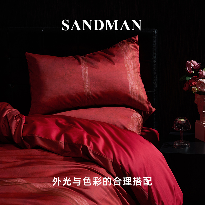 SANDMAN远古之都100支结婚床上四件套婚嫁床单婚庆红色被套婚房-图1