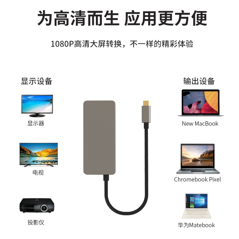 TYPE-C拓展坞笔记本分屏器一分三typec转HDMI+DVI+VGA+PD三多屏电脑多屏幕扩展器雷电2扩展坞支持MST - 图3