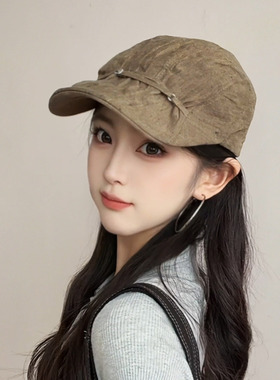 日系亚麻复古绑带前进帽显脸小