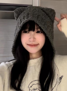 3款可爱女生秋冬立耳保暖包头帽