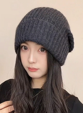秋冬兔羊毛女保暖护耳针织帽