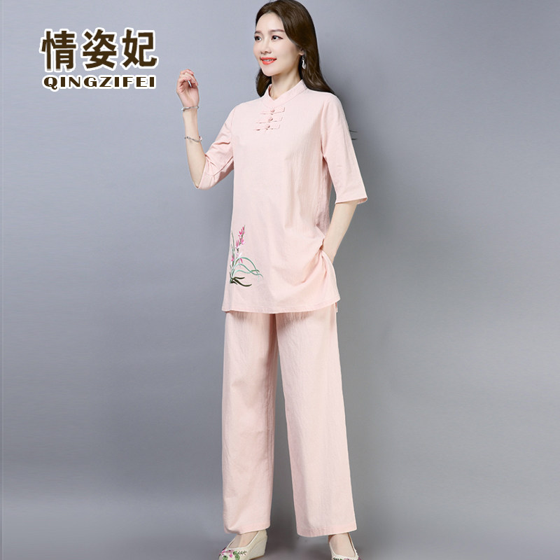 夏装中式棉麻瑜伽服居士服唐装汉服 情姿妃上衣
