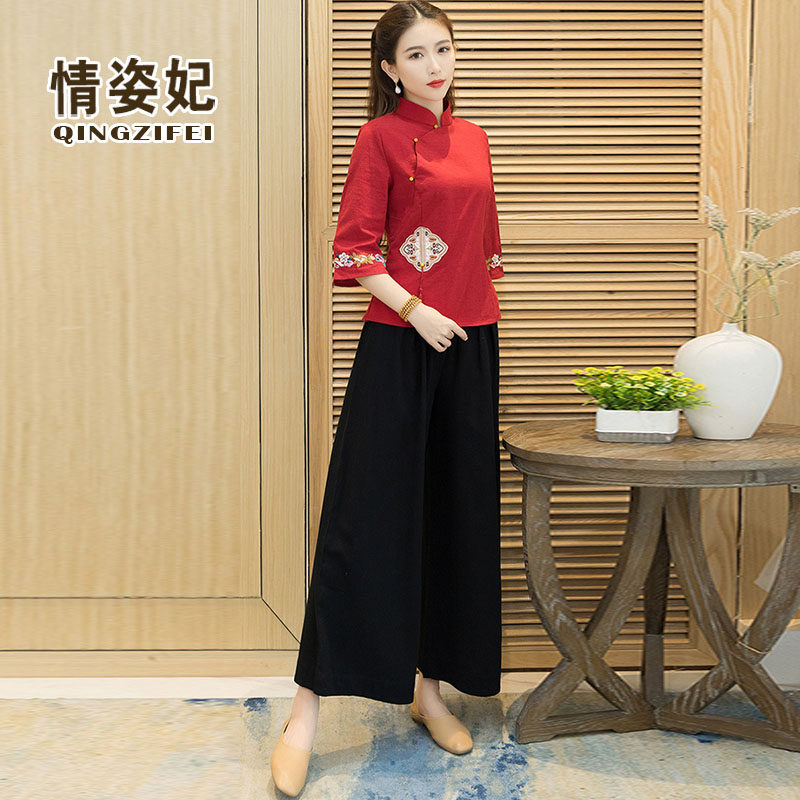 秋冬中国风女装棉麻禅意茶艺服汉服 情姿妃上衣