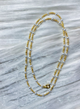 小香风长款毛衣链90厘米可带双层金色四叶草扣