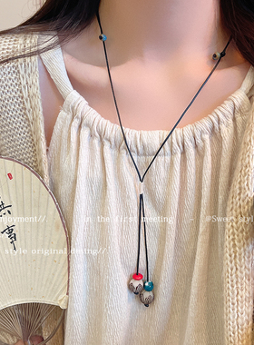 新中式陶瓷松子编织项链女款复古