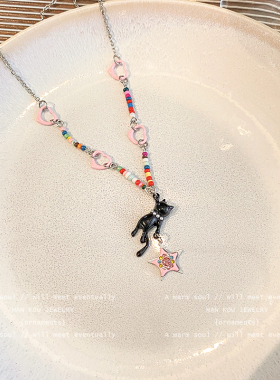 可爱偷星黑色小猫咪项链