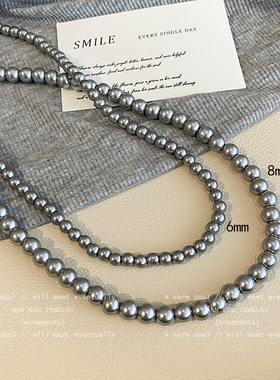 2024新款爆款正圆银灰珍珠项链