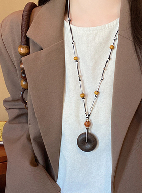 波西米亚木珠圆形吊坠项链长款时尚百搭日常毛衣链大气高档高级感