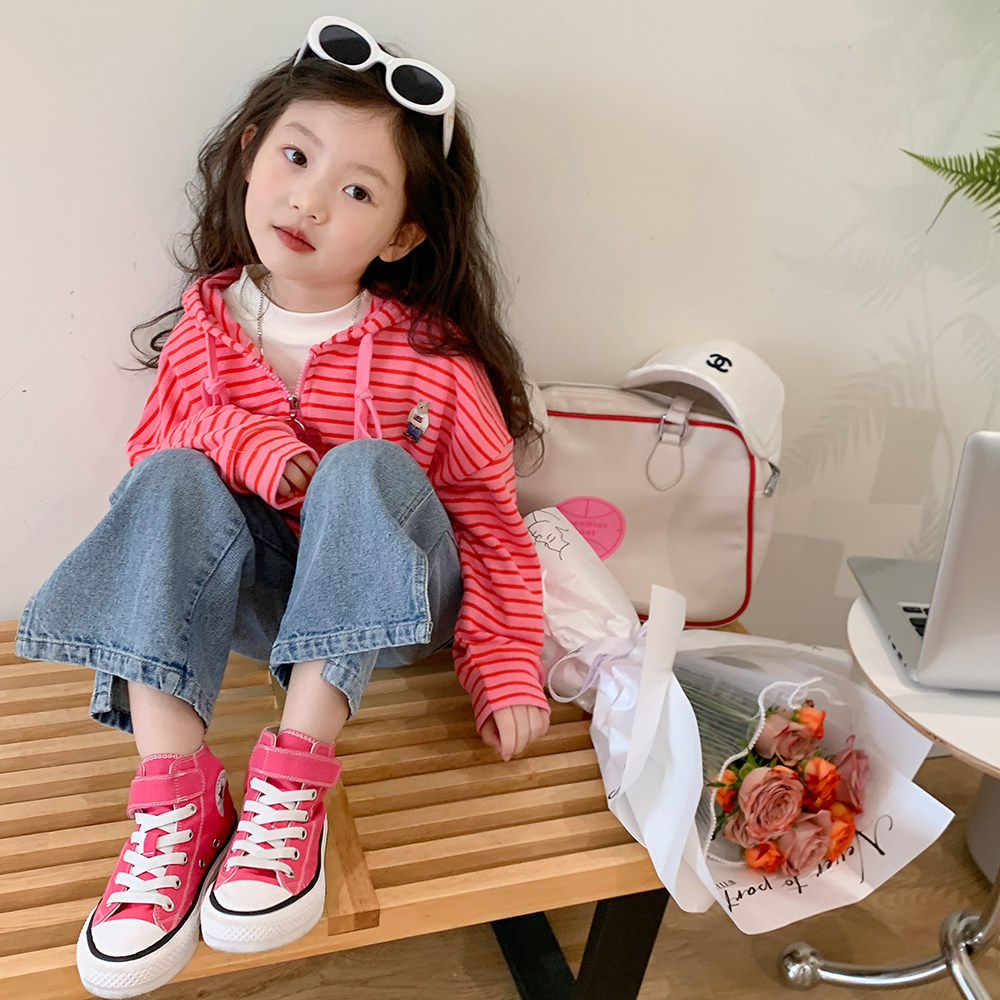 奶油kids童装女童春装2023新款宝宝阔腿裤直筒裤牛仔裤潮儿童裤子_虎窝淘