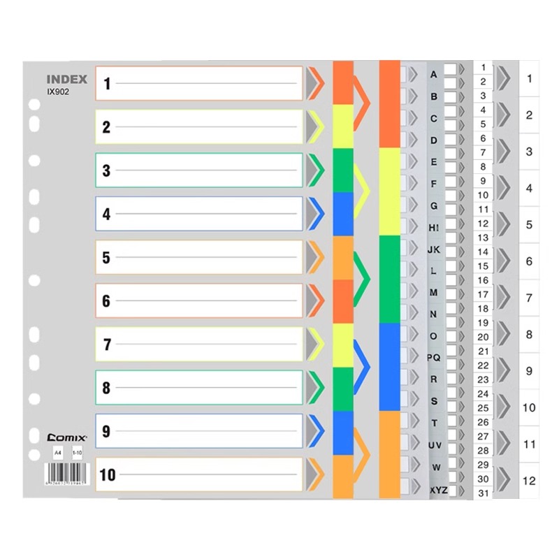 齐心A4索引纸字母数字隔页纸11孔塑料PP彩色分类纸多页打孔文件夹用整理分页纸ix901ix902ix894ix900ix899 - 图3