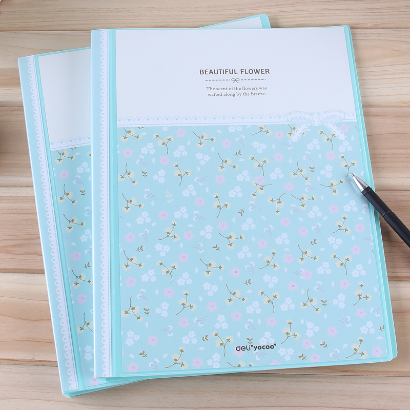 得力资料册小清新碎花试卷夹学生文具A4插袋