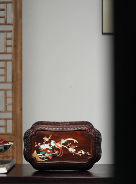 大红酸枝木嵌百宝文盒独板雕刻工艺品首饰盒天地盖珠宝盒新款包邮