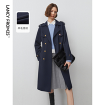 Longstyle wool Inn Wind Advanced senses Long style Temperament Positive Shoulder Wind Coat Coat Coat 2023 Fall New Woman