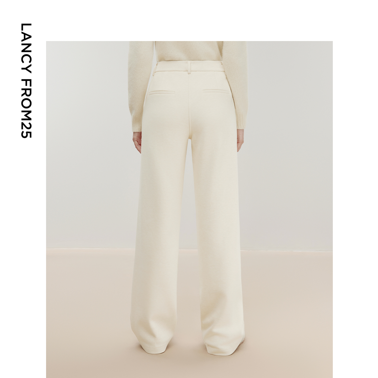 朗姿欧洲EiLEEN ELITEE棉质长裤白色直筒西裤2024冬季新款西装裤 - 图2