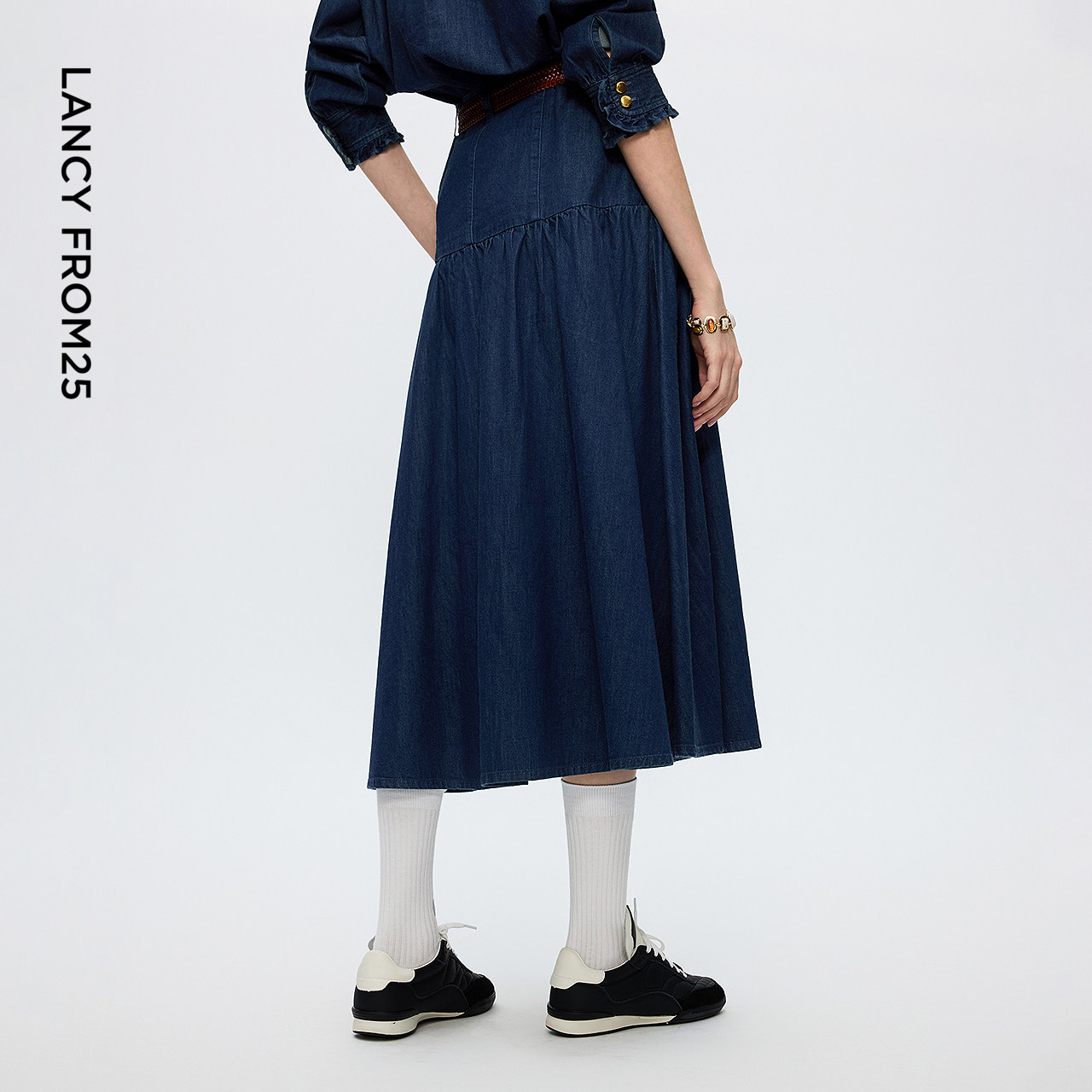 朗姿气质a字纯棉牛仔塔裙半身裙复古高级波嬉风女2025年冬季新款,淘宝优惠券,粉丝福利购,淘宝优惠卷