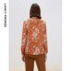 Langzi French Elegant Floral V-neck Pinch Shirt 2025 Autumn Commuting Retro Elegant Printed Top Women