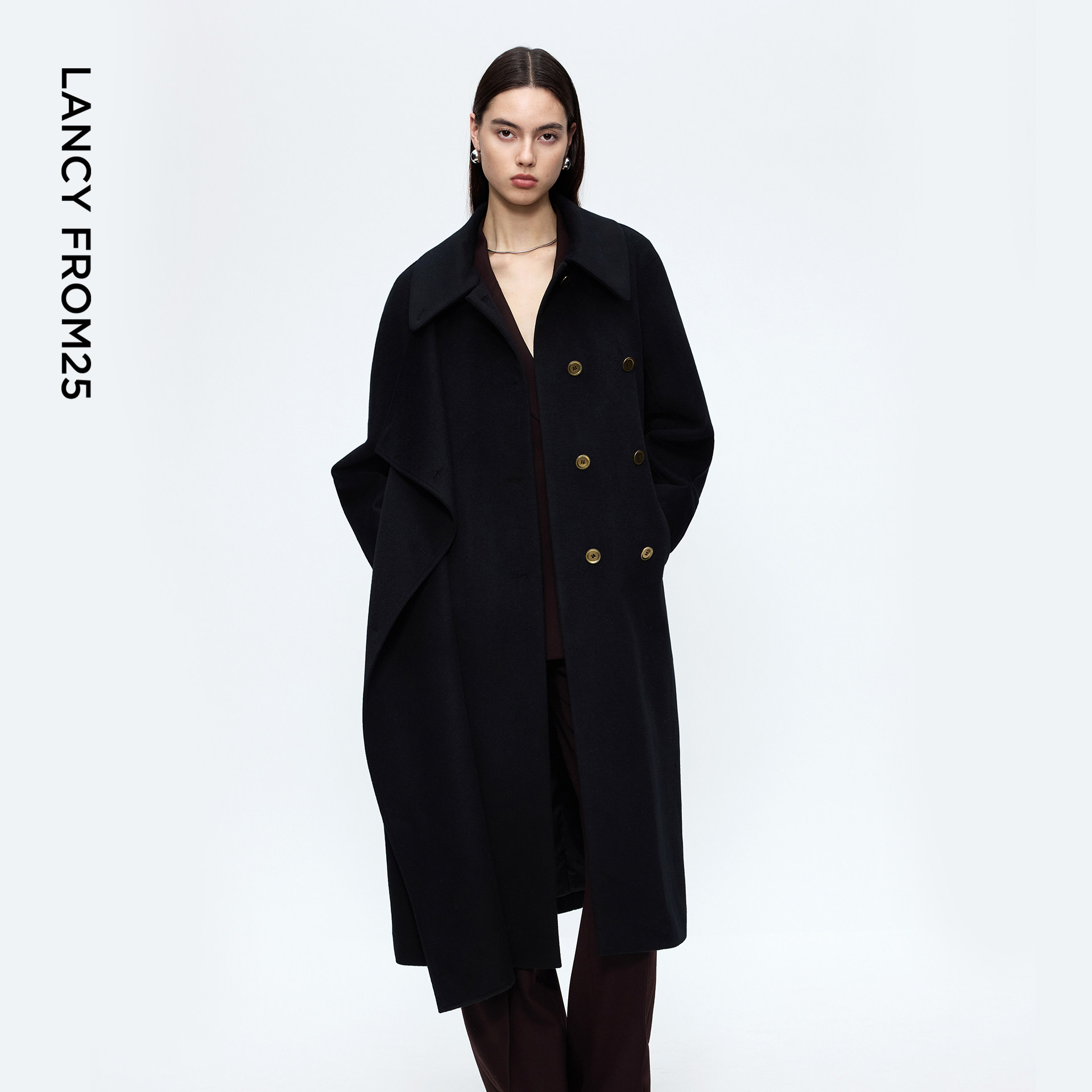 朗姿纯羊毛翻领简约高级感毛呢外套慵懒呢子大衣2025年冬季新款,淘宝优惠券,粉丝福利购,淘宝优惠卷